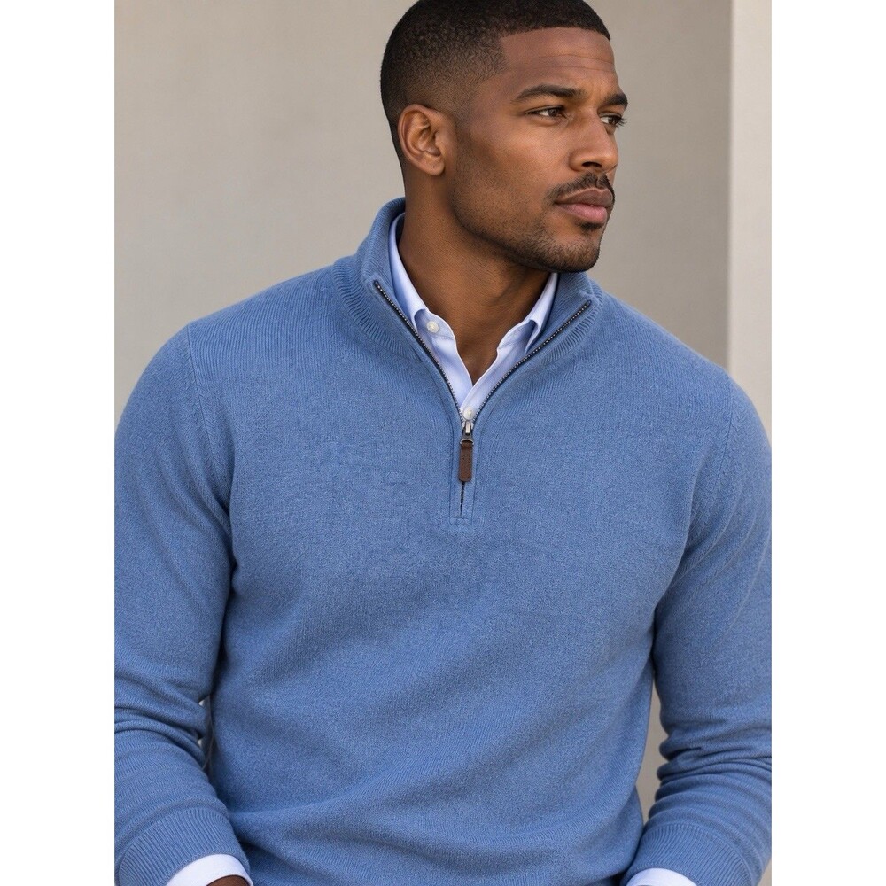 J Crew Quarter Zip Sweater Mens XXL Blue Cotton Pullover Classic Preppy BF091